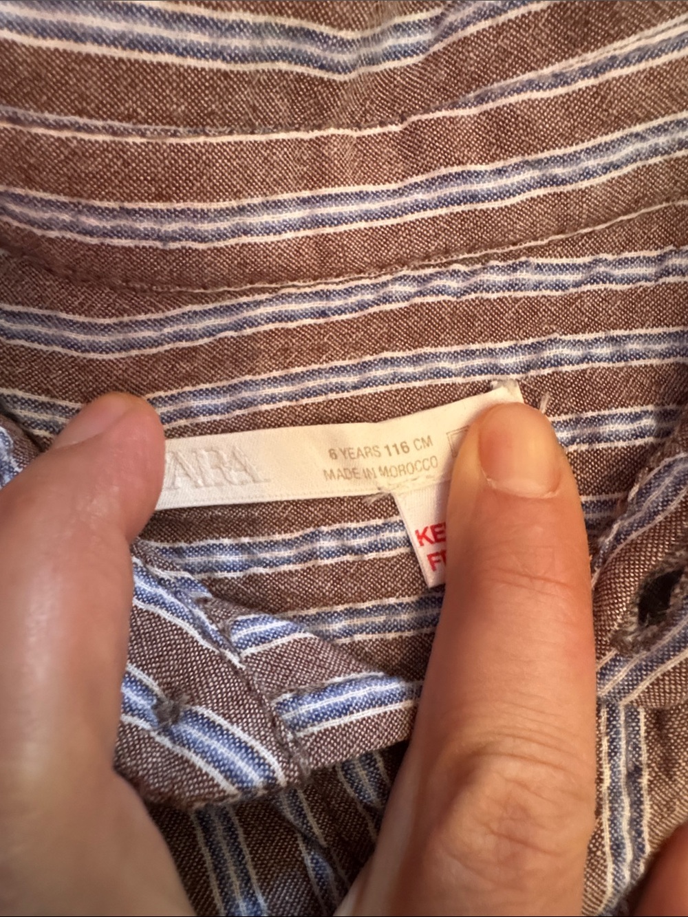 Zara Striped Button-Down Shirt in Brown, blue and Cream - Picture 2 of 3